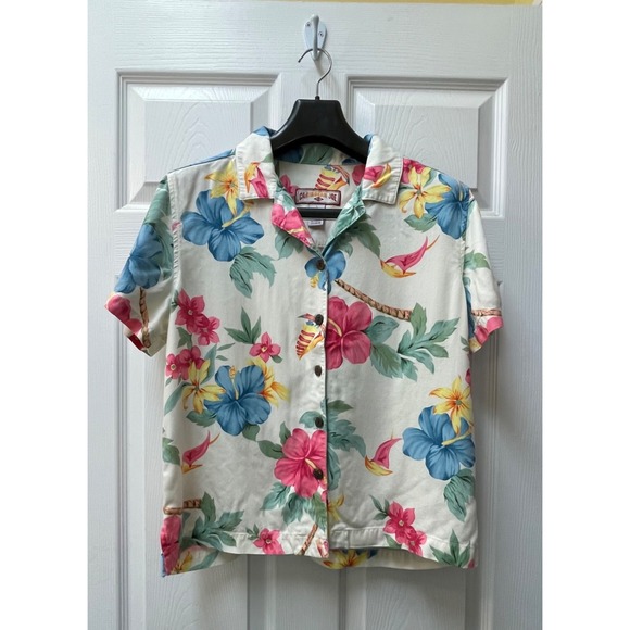 Caribbean Joe Womens Size Large Multicolor Floral Short Sleeve Button-Up Shirt - Picture 2 of 12